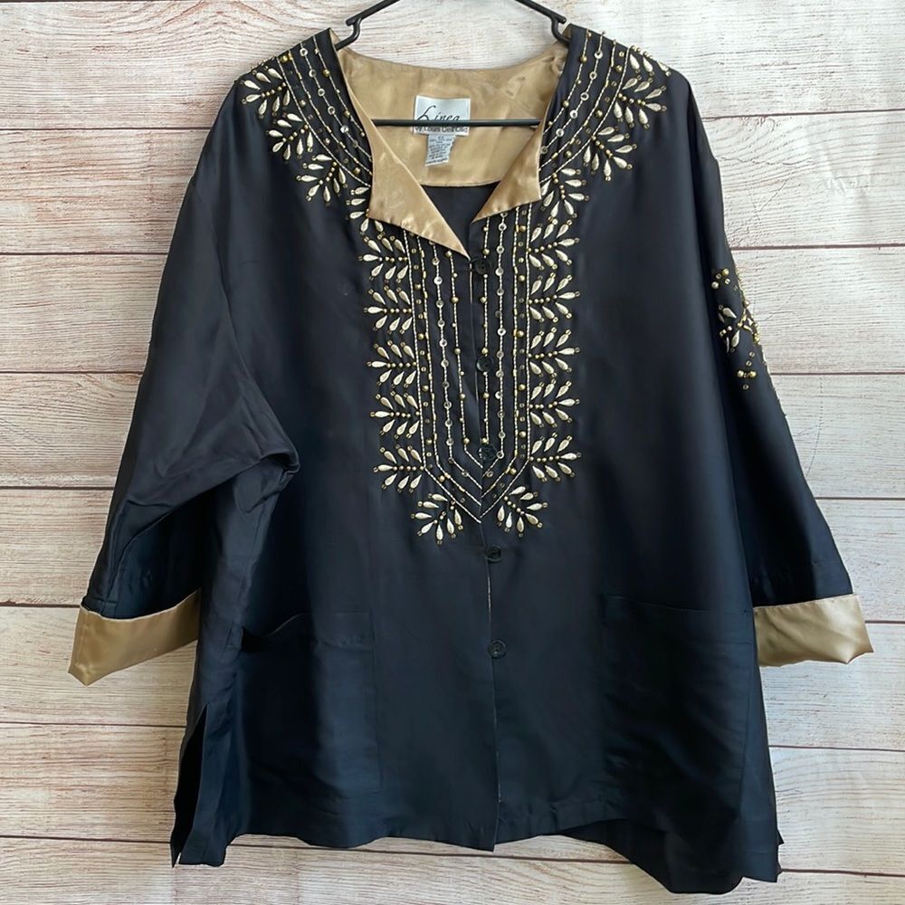 LINEA 100%‎ SILK BLAZER WITH BEADING AND EMBROIDERY